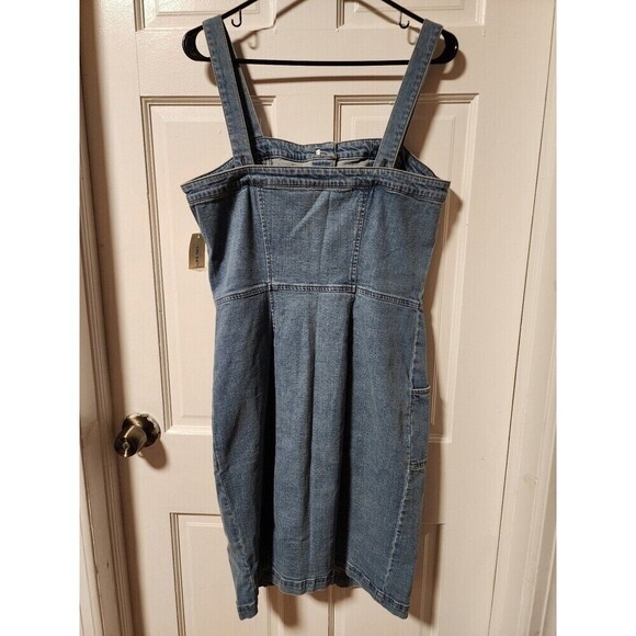 On 34th Women's Denim Pinafore Button-Adjustable Straps Dress Medium - Picture 7 of 8
